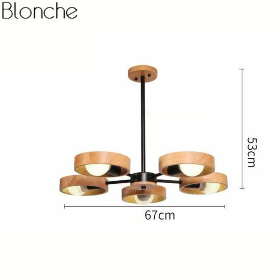 Lustre Led Moderne Disque Bois Japan Noir / 5 Lampes Luminaire Chambre