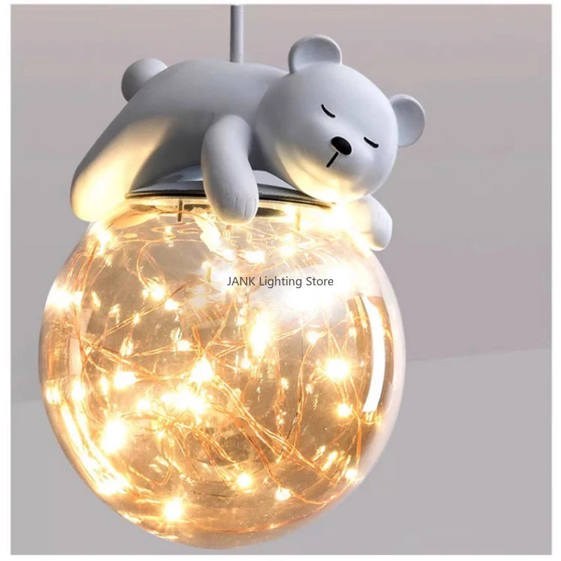 lustre led pour enfants avec ours blanc et lapin