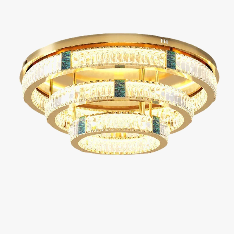 lustre moderne en cristal rond à 3 couches avec led