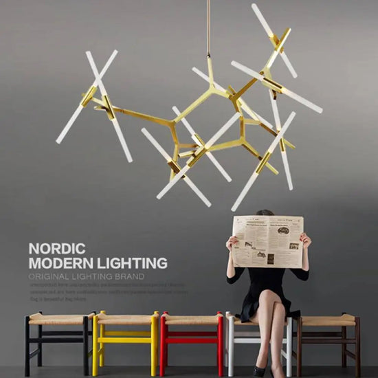 Lustre Nordique À Plusieurs Branches Luminaire Doré
