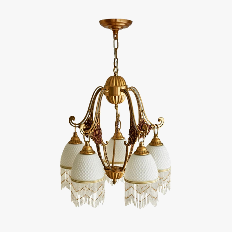 lustre rétro en cuivre avec pampilles vintage médiévales