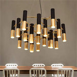 Lustre Tubes Métal Noir Doré Italy Luminaire Chambre