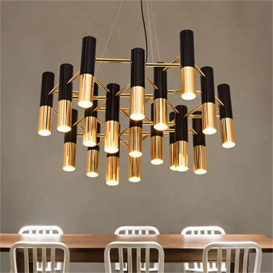 Lustre Tubes Métal Noir Doré Italy Luminaire Chambre