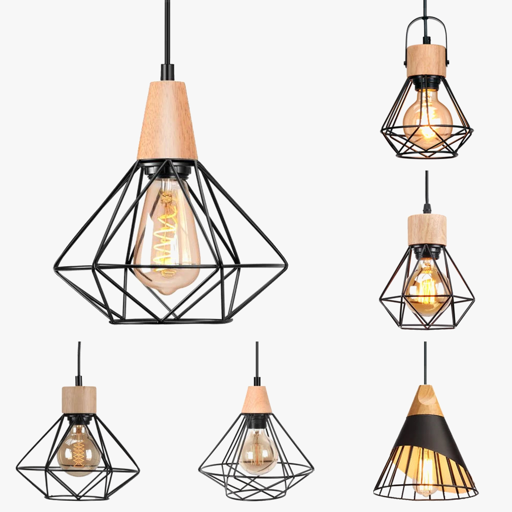 lustre vintage industriel en métal cage loft luminaire