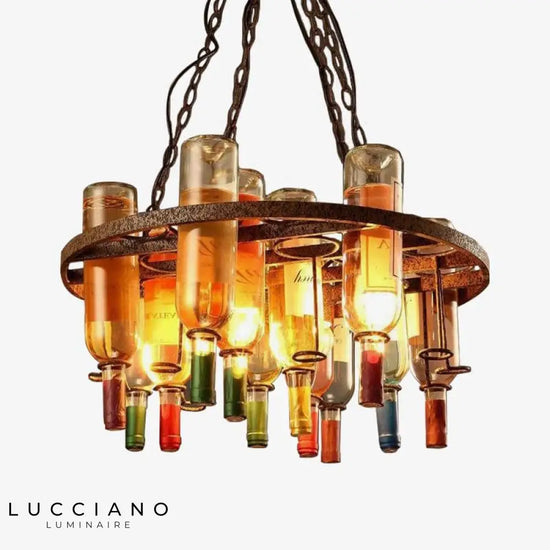 Lustre Vintage Métal Bouteilles Colorées Luminaire Chambre