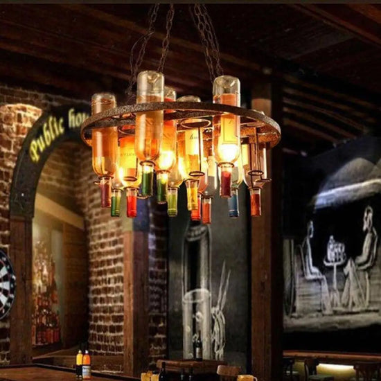 Lustre Vintage Métal Bouteilles Colorées Luminaire Chambre
