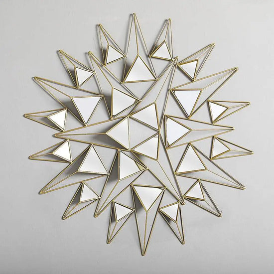 Miroir Mural Design 3D Triangles Luminaire Doré