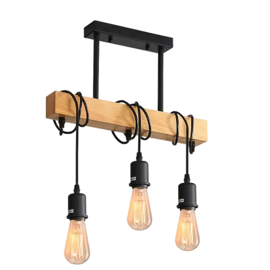 Plafonnier Bois Suspendu À 3 Lampes