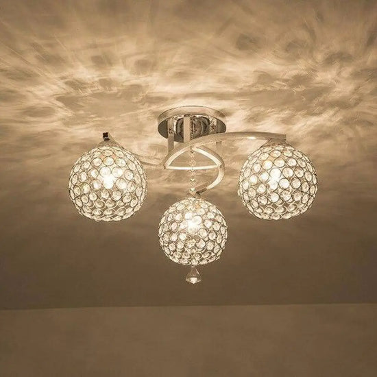 Plafonnier Cristal Chromé Élégant B - 3 Lampes Luminaire Chambre