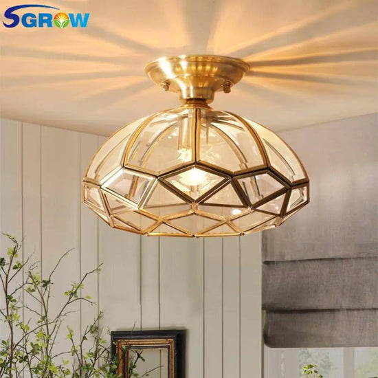 Plafonnier Doré Rustique En Verre Led Luminaire Chambre