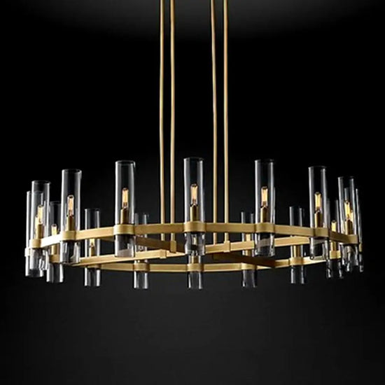 Plafonnier Industriel Doré A: 16 Lampes Lustre