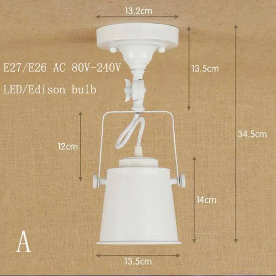 Plafonnier Industriel Led Métal Rétro Blanc Luminaire Chambre