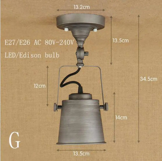 Plafonnier Industriel Led Métal Rétro Gris Métallisé Luminaire Chambre