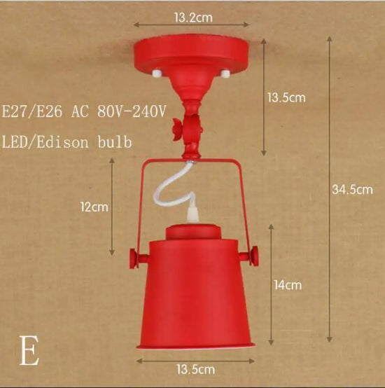 Plafonnier Industriel Led Métal Rétro Rouge Luminaire Chambre