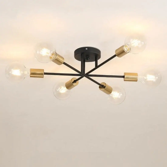 Plafonnier Led 6 Lampes Métal Entrecroisées Noir / Dimmable Luminaire Chambre