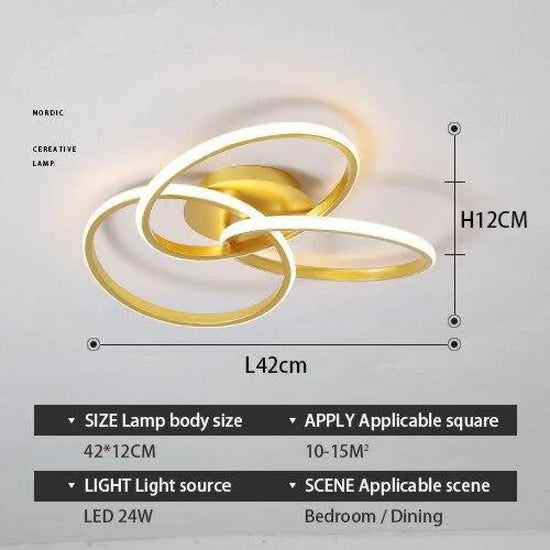 Plafonnier Led Design Anneaux Métal Loft Doré / 42Cm Froide Luminaire Chambre