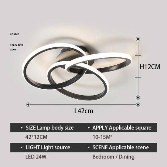 Plafonnier Led Design Anneaux Métal Loft Noir / 42Cm Froide Luminaire Chambre
