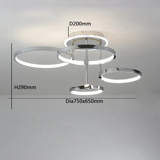 Plafonnier Led Design Anneaux Xina 4 - Chromé Luminaire Chambre