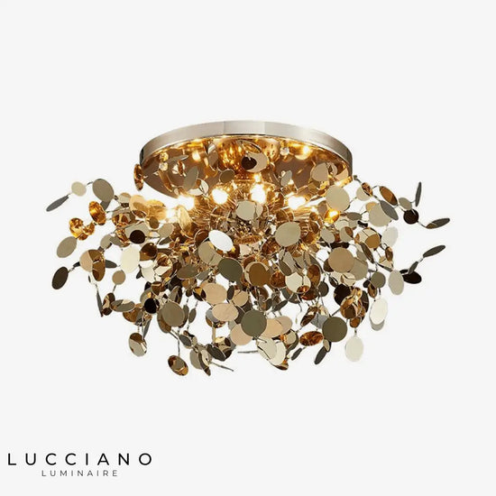 Plafonnier Led Design Feuilles Dorées Luminaire Chambre