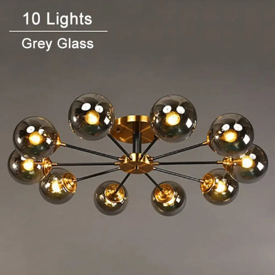 Plafonnier Led Étoile Globes Verre 10 Lampes - Gris / Chaude Luminaire Chambre