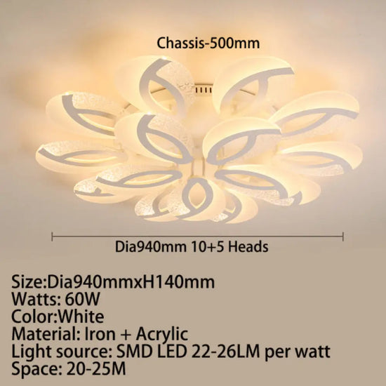 Plafonnier Led Fleur Moderne Jalen 15 Lumières - Blanc Luminaire Chambre