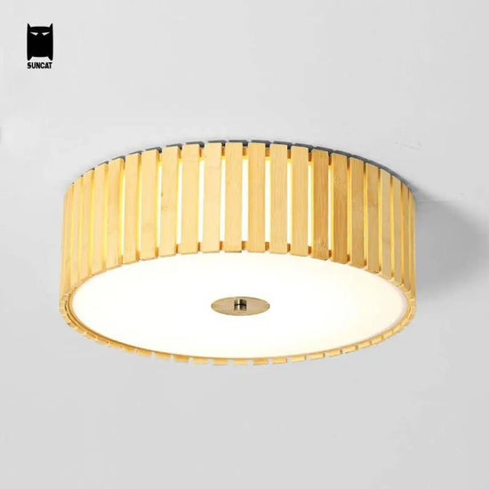 Plafonnier Led Rond Bois Élégant Luminaire Chambre