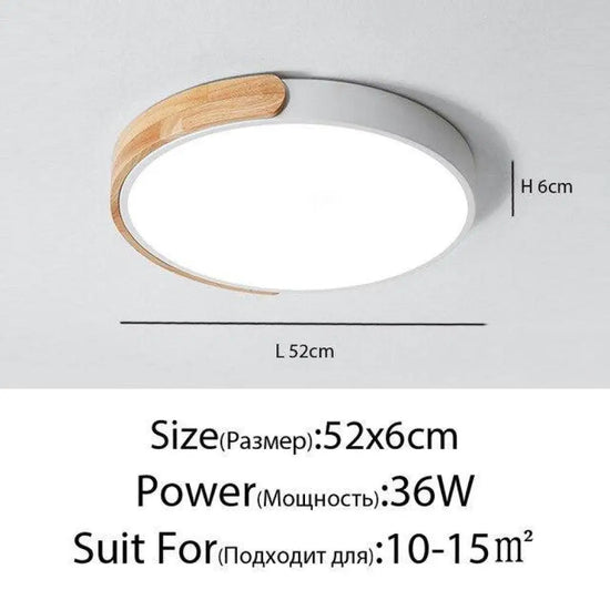 Plafonnier Led Rond En Métal Et Bois Blanc - 52 X 6Cm 36W / Froide Luminaire Chambre