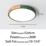 Plafonnier Led Rond En Métal Et Bois Vert - 52 X 6Cm 36W / Froide Luminaire Chambre