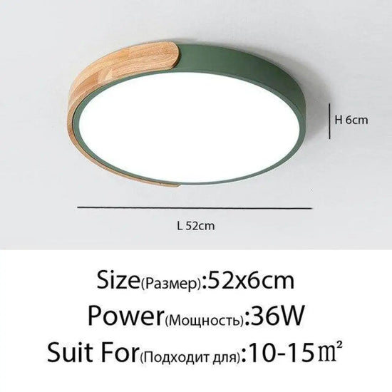 Plafonnier Led Rond En Métal Et Bois Vert - 52 X 6Cm 36W / Froide Luminaire Chambre