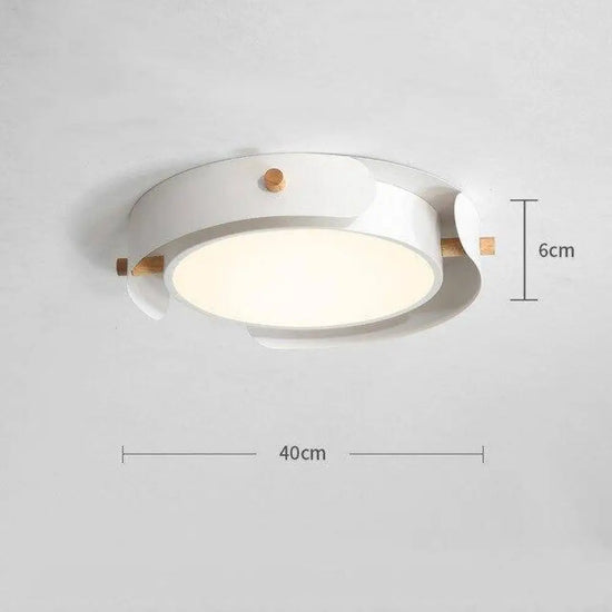 Plafonnier Led Rond Métal Bois Blanc Luminaire Chambre