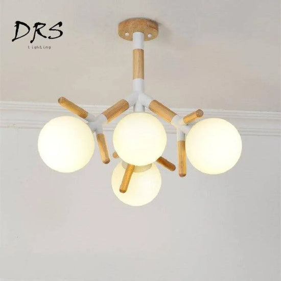 Plafonnier Moléculaire Bois-Verre Branches Blanc Luminaire Chambre