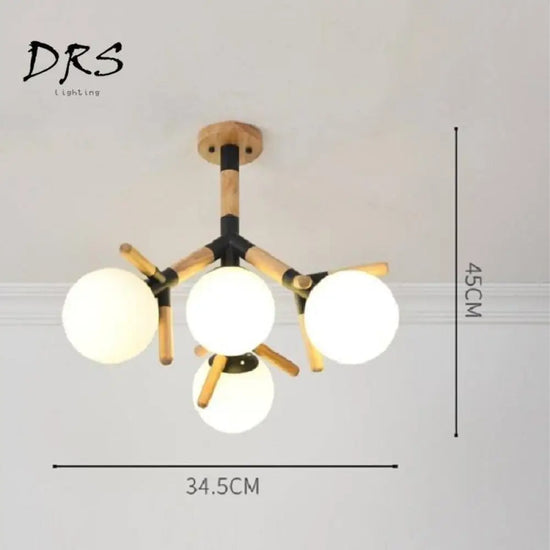 Plafonnier Moléculaire Bois-Verre Branches Luminaire Chambre