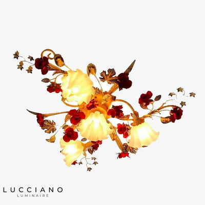LED-loftlampe med blomster i glas