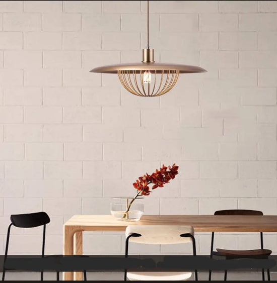 Suspension Cage Dorée Longitudinale Luminaire Doré