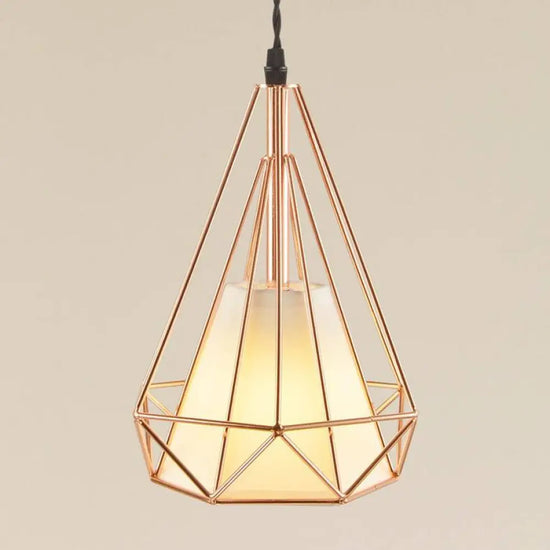 Suspension Cage Rétro Pyramidale Luminaire Doré
