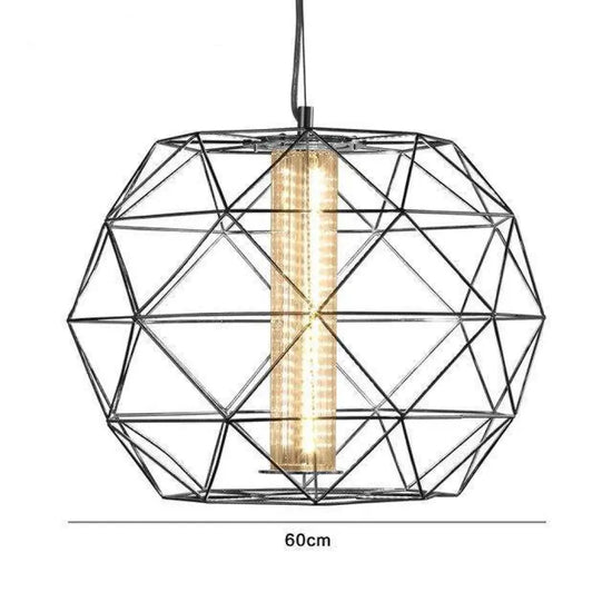 Suspension Design Cage Géométrique Fine A - Argenté 60Cm Luminaire Doré