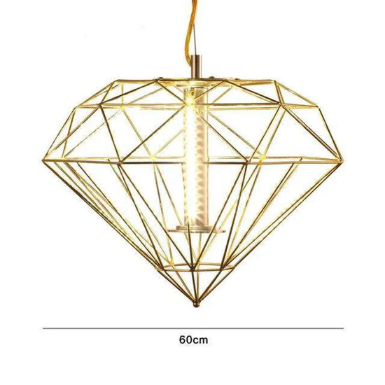 Suspension Design Cage Géométrique Fine B - Doré 60Cm Luminaire Doré
