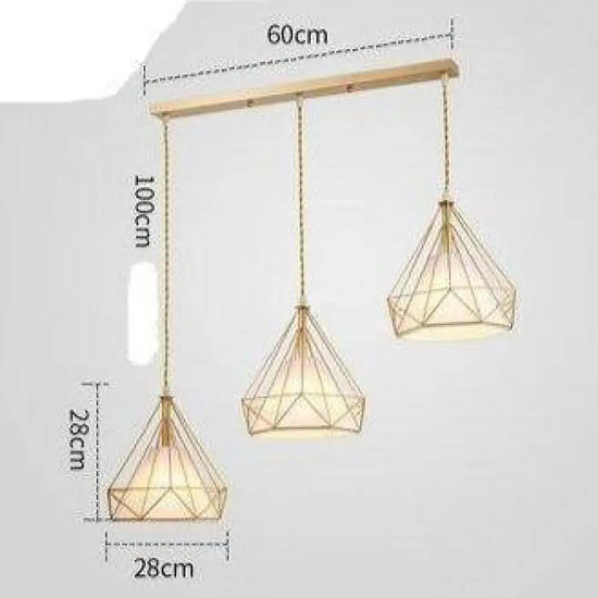 Suspension Dorée À Cages Coniques 3 Lampes - Base Longue Luminaire Doré