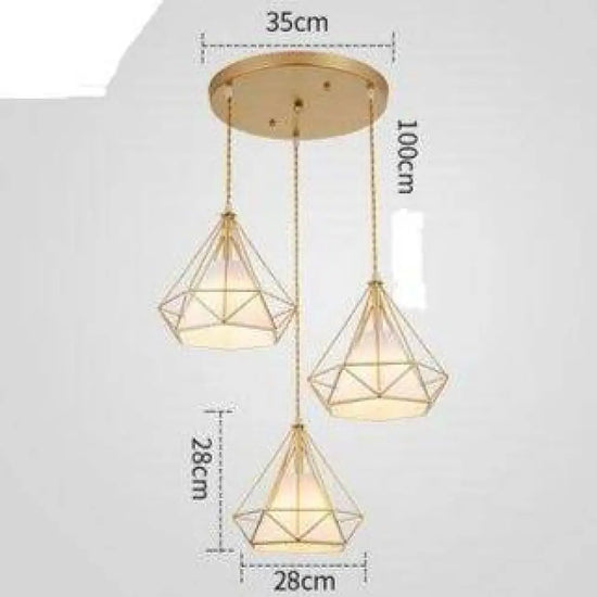 Suspension Dorée À Cages Coniques 3 Lampes - Base Ronde Luminaire Doré