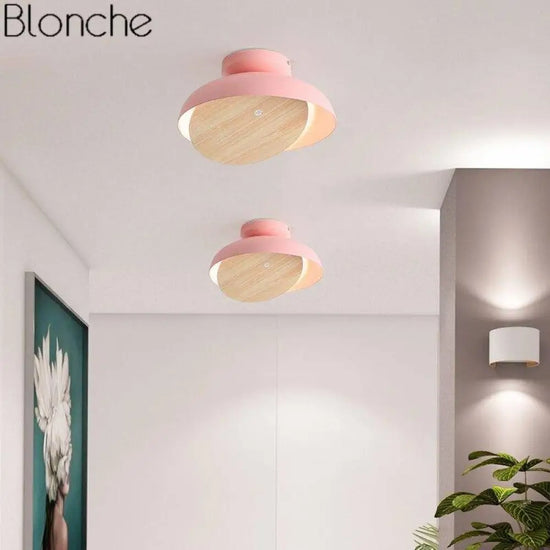 Suspension Led Bois Avec Abat-Jour Coloré Luminaire Chambre