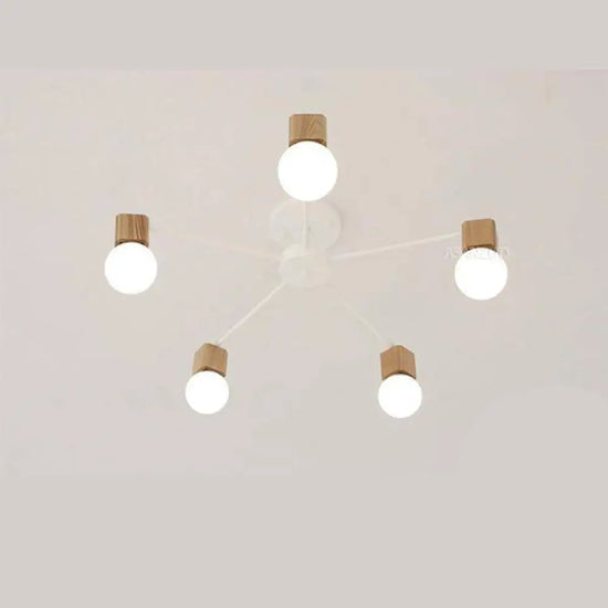 Suspension Led Bois Métal Multi-Lampes Blanc / 5 Lampes Luminaire Chambre