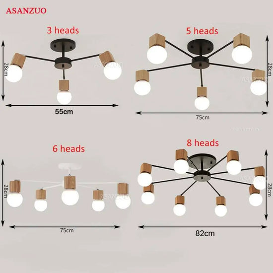 Suspension Led Bois Métal Multi-Lampes Luminaire Chambre