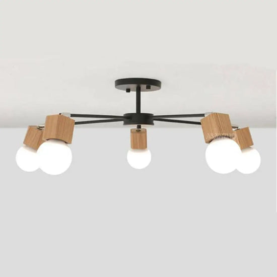 Suspension Led Bois Métal Multi-Lampes Luminaire Chambre
