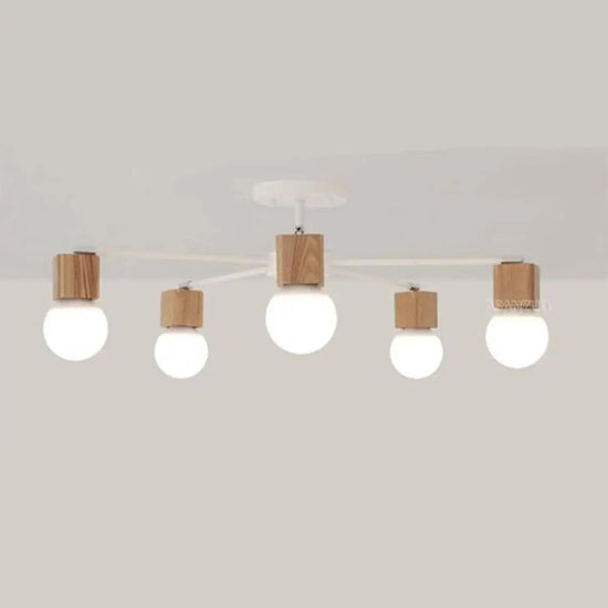 Suspension Led Bois Métal Multi-Lampes Luminaire Chambre