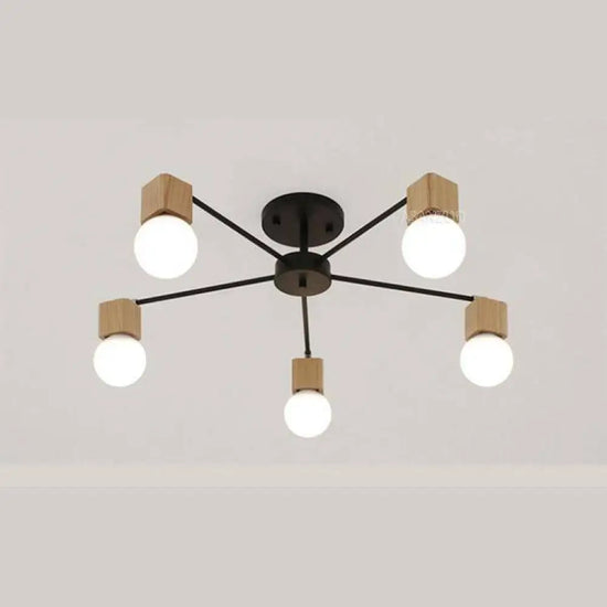 Suspension Led Bois Métal Multi-Lampes Noir / 5 Lampes Luminaire Chambre