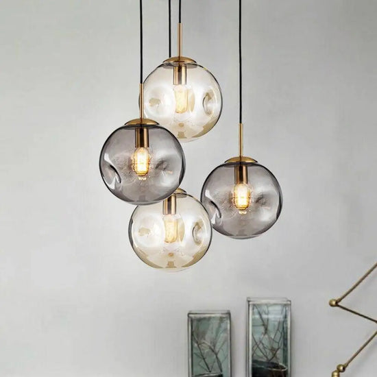 Suspension Led Boule Déformée Verre Luminaire Chambre