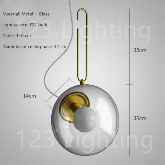 Suspension Led Boule Verre Métal 35Cm Luminaire Chambre