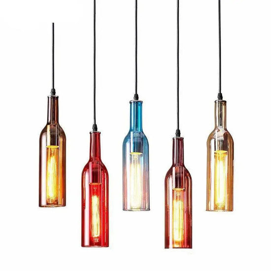 Suspension Led Bouteille Verre Coloré Luminaire Chambre