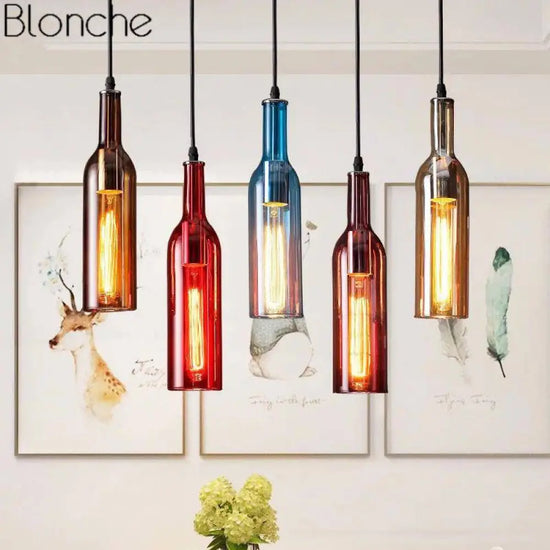 Suspension Led Bouteille Verre Coloré Luminaire Chambre