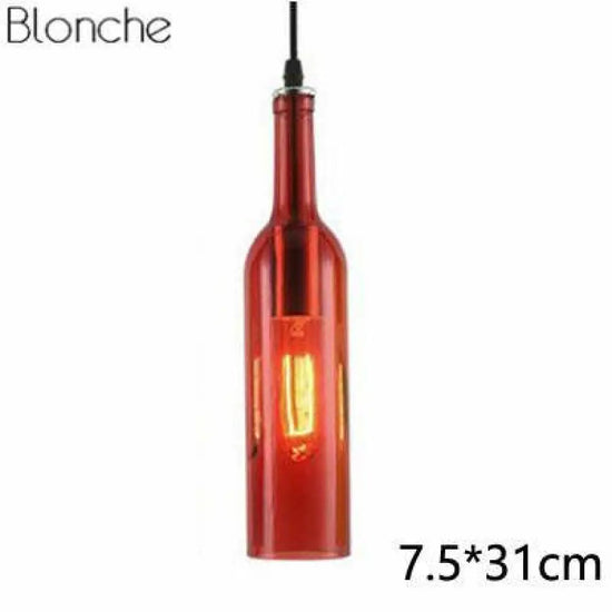 Suspension Led Bouteille Verre Coloré Rouge Luminaire Chambre